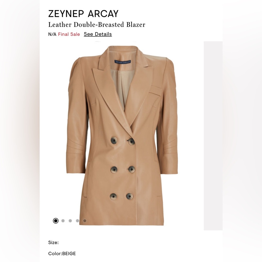 Zeynep Arcay leather blazer tan color, double breasted. Size 4.
